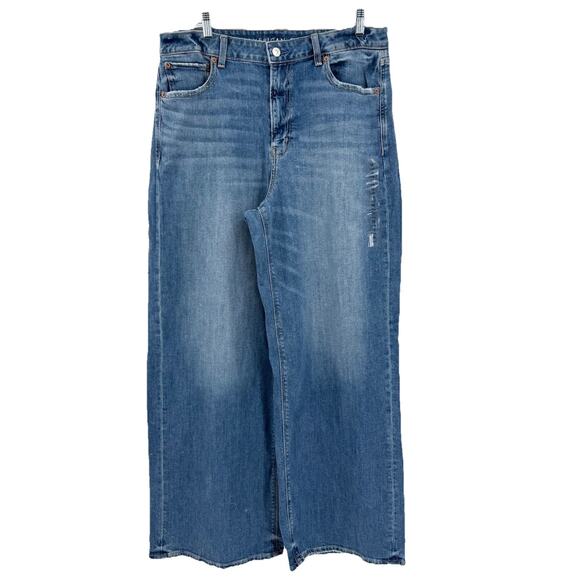 American Eagle Dreamy Drape Stretch Super High-Waisted Baggy Wide-Leg Jeans 12L - Picture 4 of 11
